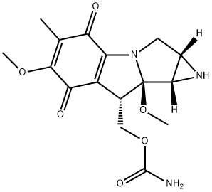 (1aS)-8β-[[(アミノカルボニル)オキシ]メチル]1,1aα,2,8,8a,8bα-ヘキサヒドロ-6,8aα-ジメトキシ-5-メチルアジリノ[2',3':3,4]ピロロ[1,2-a]インドール-4,7-ジオン 化学構造式