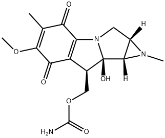 (1aS)-8α-[[(アミノカルボニル)オキシ]メチル]-1,1aα,2,8,8aα,8bα-ヘキサヒドロ-1,5-ジメチル-8a-ヒドロキシ-6-メトキシアジリノ[2',3':3,4]ピロロ[1,2-a]インドール-4,7-ジオン 化学構造式