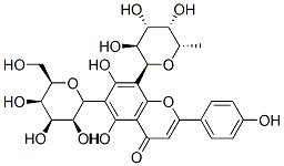 8-(6-デオキシ-α-L-マンノピラノシル)-6-β-D-グルコピラノシル-5,7-ジヒドロキシ-2-(4-ヒドロキシフェニル)-4H-1-ベンゾピラン-4-オン 化学構造式