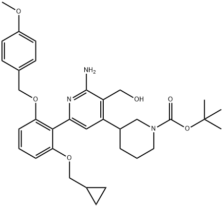 3-[2-Amino-6-[2-(cyclopropylmethoxy)-6-[(4-methoxyphenyl)methoxy]phenyl]-3-(hydroxymethyl)-4-pyridinyl]-1-piperidinecarboxylic acid tert-butyl ester Structure