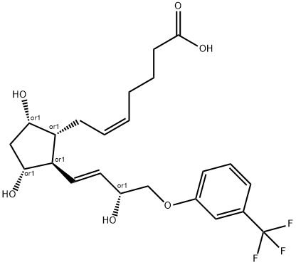 rel-(Z)-7-[(1α*)-3α*,5α*-ジヒドロキシ-2β*-[(3R*,1E)-3-ヒドロキシ-4-[3-(トリフルオロメチル)フェノキシ]-1-ブテニル]シクロペンチル]-5-ヘプテン酸 化学構造式