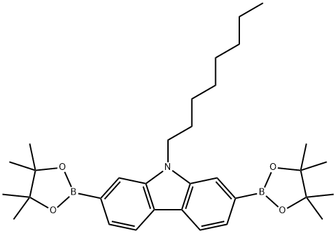 9-n-オクチル-2,7-ビス(4,4,5,5-テトラメチル-1,3,2-ジオキサボロラン-2-イル)カルバゾール 化学構造式