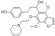 α-(p-ヒドロキシフェネチル)-4,7-ジメトキシ-6-[(2-ピペリジノエチル)オキシ]-5-ベンゾフランメタノール 化学構造式