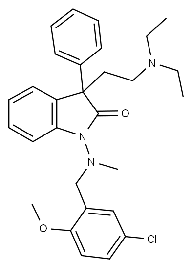 1-[メチル(5-クロロ-2-メトキシベンジル)アミノ]-3-(2-ジエチルアミノエチル)-3-フェニル-2-インドリノン 化学構造式