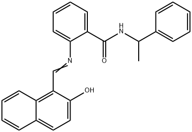 {2-[(2-ヒドロキシナフタレン-1-イルメチレン)アミノ]}-N-(1-フェネチル)ベンズアミド (サーチノール) 化学構造式