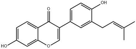 4',7-ジヒドロキシ-3'-(3-メチル-2-ブテニル)イソフラボン 化学構造式