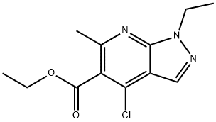 4-氯-1-乙基-6-甲基-1H-吡唑并[3,4-B]吡啶-5-羧酸乙酯 结构式