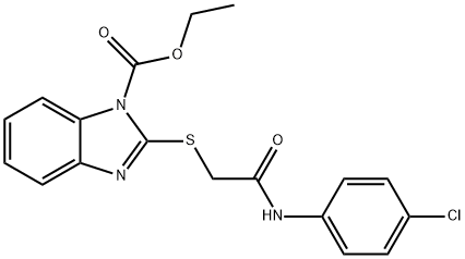 ETHYL 2-[(4-CHLOROPHENYLCARBAMOYL)METHYLTHIO]-1H-BENZO[D]IMIDAZOLE-1-CARBOXYLATE 结构式