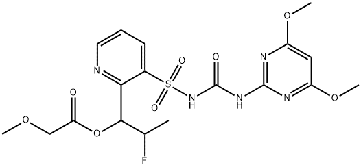 １｛３［（４，６ジメトキシピリミジン２イルカルバモイル）スルファモイル］２ピリジル｝２フルオロプロピル＝メトキシアセタト 化学構造式