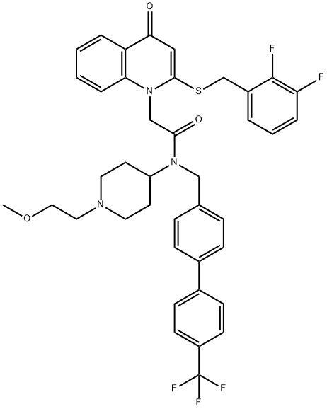 2-[[(2,3-Difluorophenyl)methyl]thio]-N-[1-(2-methoxyethyl)-4-piperidinyl]-4-oxo-N-[[4'-(trifluoromethyl)[1,1'-biphenyl]-4-yl]methyl]-1(4H)-quinolineacetamide Structure