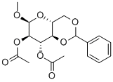 Methyl-4,6-di-O-benzylidene-2,3-di-O-acetyl-α-D-glucopyranoside 化学構造式