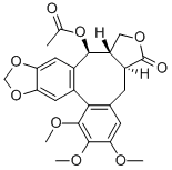 (3aR)-14α-アセチルオキシ-3aβ,4,14,14aα-テトラヒドロ-6,7,8-トリメトキシベンゾ[3,4]フロ[3',4':6,7]シクロオクタ[1,2-f][1,3]ベンゾジオキソール-3(1H)-オン 化学構造式
