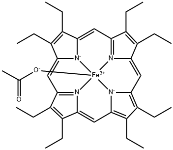 2,3,7,8,12,13,17,18-八乙基-21H,23H-卟啉铁(III)乙酸盐, 41697-90-9, 结构式