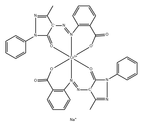 sodium bis[2-[(4,5-dihydro-3-methyl-5-oxo-1-phenyl-1H-pyrazol-4-yl)azo]benzoato(2-)]chromate(1-) Struktur