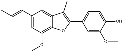 2-メトキシ-4-[7-メトキシ-3-メチル-5-[(E)-1-プロペニル]ベンゾフラン-2-イル]フェノール 化学構造式