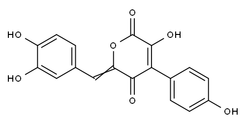 4-(4-ヒドロキシフェニル)-6-(3,4-ジヒドロキシベンジリデン)-3-ヒドロキシ-2H-ピラン-2,5(6H)-ジオン 化学構造式