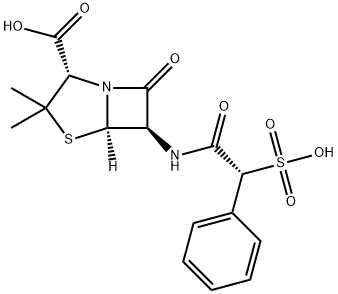 (2S,5β)-3,3-ジメチル-7-オキソ-6α-[[(R)-フェニル(スルホ)アセチル]アミノ]-4-チア-1-アザビシクロ[3.2.0]ヘプタン-2β-カルボン酸 化学構造式