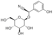 (R)-α-(β-D-グルコピラノシルオキシ)-3-ヒドロキシベンゼンアセトニトリル 化学構造式