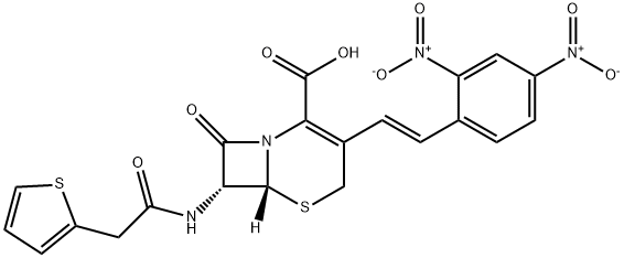 (6R)-3-[(E)-2-(2,4-ジニトロフェニル)エテニル]-8-オキソ-7α-[(2-チエニルアセチル)アミノ]-5-チア-1-アザビシクロ[4.2.0]オクタ-2-エン-2-カルボン酸 化学構造式