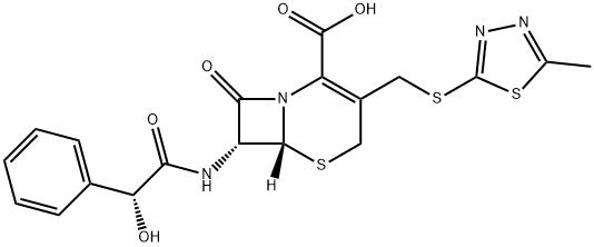 (6R)-7β-[[(2R)-ヒドロキシ(フェニル)アセチル]アミノ]-3-[[(5-メチル-1,3,4-チアジアゾール-2-イル)チオ]メチル]-8-オキソ-5-チア-1-アザビシクロ[4.2.0]オクタ-2-エン-2-カルボン酸 化学構造式
