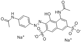 3-[[4-(アセチルアミノ)フェニル]アゾ]-4,5-ジヒドロキシ-2,7-ナフタレンジスルホン酸二ナトリウム 化学構造式