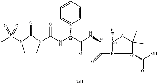 4-Thia-1-azabicyclo[3.2.0]heptane-2-carboxylic acid, 3,3-dimethyl-6-[[[[[3-(methylsulfonyl)-2-oxo-1-imidazolidinyl]carbonyl]amino]phenylacetyl]amino]-7-oxo-, monosodium salt, [2S-[2alpha,5alpha,6beta(S*)]]- Struktur