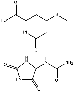 rac-(R*)-2-(アセチルアミノ)-4-(メチルチオ)酪酸·5-(カルバモイルアミノ)ヒダントイン 化学構造式