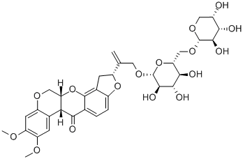 (2R)-8,9-ジメトキシ-2α-[1-[(6-O-α-L-アラビノピラノシル-β-D-グルコピラノシル)オキシメチル]エテニル]-1,2,12,12aα-テトラヒドロ[1]ベンゾピラノ[3,4-b]フロ[2,3-h][1]ベンゾピラン-6(6aαH)-オン 化学構造式