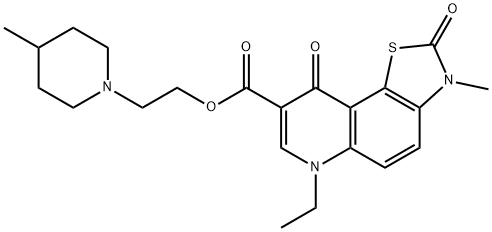 6-エチル-2,3,6,9-テトラヒドロ-3-メチル-2,9-ジオキソチアゾロ[5,4-f]キノリン-8-カルボン酸2-(4-メチルピペリジノ)エチル 化学構造式