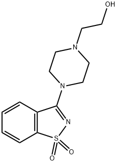 2-[4-(1,1-ジオキシド-1,2-ベンズイソチアゾール-3-イル)ピペラジン-1-イル]エタノール 化学構造式
