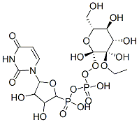 [(2R,3R,4R,5R)-5-(2,4-dioxopyrimidin-1-yl)-3,4-dihydroxy-oxolan-2-yl]m ethoxy-[hydroxy-[(2R,3R,4S,5S,6R)-3,4,5-trihydroxy-6-(hydroxymethyl)ox an-2-yl]oxy-phosphoryl]oxy-phosphinic acid Struktur