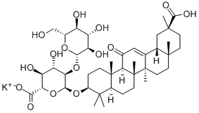2-O-β-D-グルコピラヌロノシル(20β-カルボキシ-11-オキソ-30-ノルオレアナ-12-エン-3β-イル)α-D-グルコピラノシドウロン酸·カリウム 化学構造式