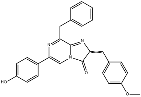 Imidazo[1,2-a]pyrazin-3(2H)-one,  6-(4-hydroxyphenyl)-2-[(4-methoxyphenyl)methylene]-8-(phenylmethyl)- Structure