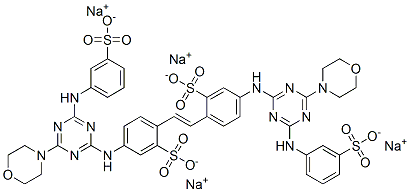 tetrasodium 4,4'-bis[[4-morpholino-6-[(3-sulphonatophenyl)amino]-1,3,5-triazin-2-yl]amino]stilbene-2,2'-disulphonate Struktur