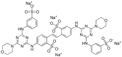 tetrasodium 4,4'-bis[[4-morpholino-6-[(3-sulphonatophenyl)amino]-1,3,5-triazin-2-yl]amino]stilbene-2,2'-disulphonate 结构式