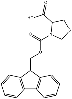 (4R)-3-[(9H-フルオレン-9-イルメトキシ)カルボニル]-1,3-チアゾラン-4-カルボン酸 化学構造式