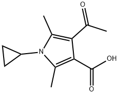 4-アセチル-1-シクロプロピル-2,5-ジメチル-1H-ピロール-3-カルボン酸 化学構造式