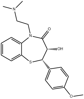 2-(4-メトキシフェニル)-5-[2-(ジメチルアミノ)エチル]-2,3-ジヒドロ-3-ヒドロキシ-1,5-ベンゾチアゼピン-4(5H)-オン 化学構造式