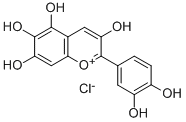 2-(3,4-ジヒドロキシフェニル)-3,5,6,7-テトラヒドロキシ-1-ベンゾピリリウム・クロリド 化学構造式