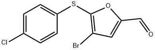 4-ブロモ-5-[(4-クロロフェニル)チオ]-2-フルアルデヒド 化学構造式