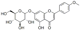 7-(β-D-グルコピラノシルオキシ)-5-ヒドロキシ-2-(4-メトキシフェニル)-4H-1-ベンゾピラン-4-オン 化学構造式
