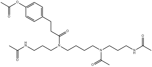 N-[4-[アセチル[3-(アセチルアミノ)プロピル]アミノ]ブチル]-N-[3-(アセチルアミノ)プロピル]-4-(アセチルオキシ)ベンゼンプロパンアミド 化学構造式