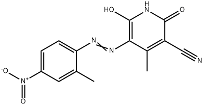 3-シアノ-6-ヒドロキシ-4-メチル-5-(2-メチル-4-ニトロフェニルアゾ)-2(1H)-ピリドン 化学構造式