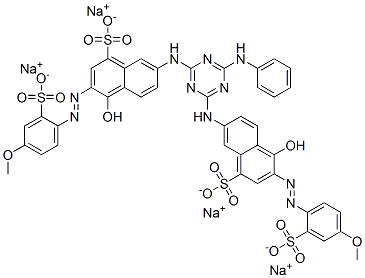 tetrasodium 7,7'-[[6-(phenylamino)-1,3,5-triazine-2,4-diyl]diimino]bis[4-hydroxy-3-[(4-methoxy-2-sulphonatophenyl)azo]naphthalene-1-sulphonate]  Struktur