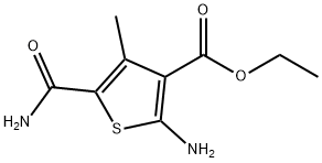 噻吩-3-羧酸,2-氨基-5-氨基羰基-4-甲基-,乙酯 结构式