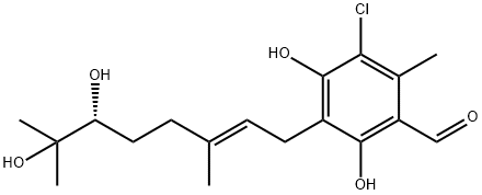 3-Chloro-5-[(E)-6,7-dihydroxy-3,7-dimethyl-2-octenyl]-4,6-dihydroxy-2-methylbenzaldehyde Struktur