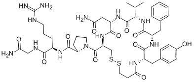 2-デアミノ-L-Cys(1)-L-Tyr-L-Phe-L-Val-L-Asn-L-Cys(1)-L-Pro-D-Arg-Gly-NH2 化学構造式