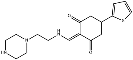 2-{[(2-ピペラジン-1-イルエチル)アミノ]メチレン}-5-チエン-2-イルシクロヘキサン-1,3-ジオン 化学構造式