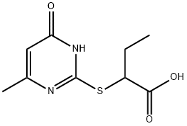2-[(6-メチル-4-オキソ-1,4-ジヒドロピリミジン-2-イル)チオ]ブタン酸 化学構造式