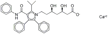 アトルバスタチン関連化合物A (DESFLUORO IMPURITY, OR (3R,5R)-7-[3-(フェニルカルバモイル)-2-イソプロピル-4,5-ジフェニル-1H-ピロール-1-イル]-3,5-ジヒドロキシヘプタン酸カルシウム塩) 化学構造式